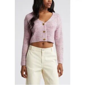 BP Ribbed Cropped Button Cardigan